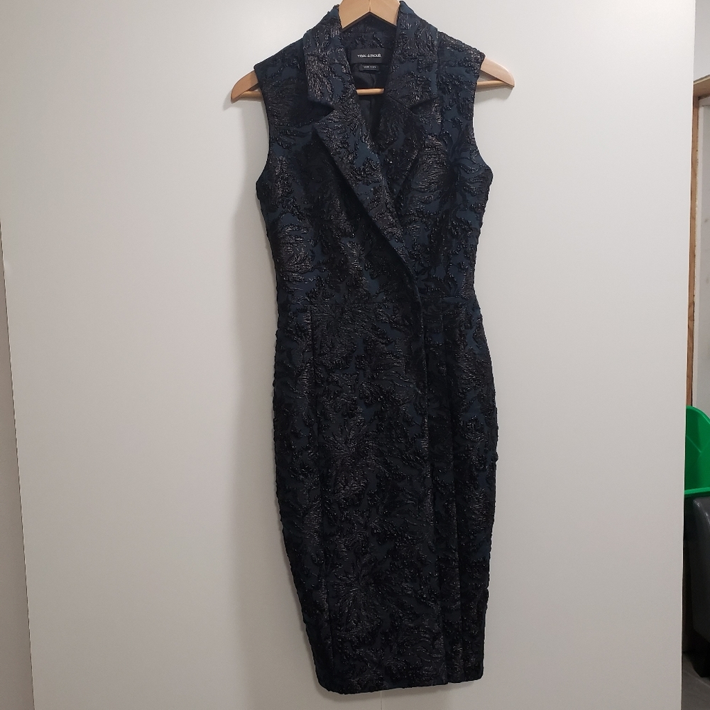 Yigal Azrouel Dark Navy Embroidered Sleeveless Sheath Dress